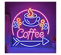 LEMST Sign Lamp Floral Coffee Neon Sign USB Dimmable LED Light Wall Art Decoration for Gameroom Bedroom Livingroom Bar Party 17.7x17.3in
