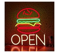 LEMST Sign Lamp Hamburger Open Neon Sign Burger Light Dimmable USB Powered for Hamburg Shop Night Market Restaurant Decor 30cmx35.5cm