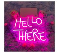 LEMST Sign Lamp Hello There Neon Sign Room Decoration Bar Gameroom Bedroom Livingroom Birthday Party 43x37cm(Rose red)