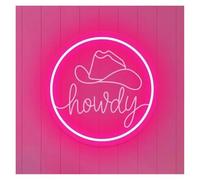 LEMST Sign Lamp Howdy Neon Sign Cowboy Hat LED Light Adjustable Brightness for Party Studio Shop Wall Decor USB Powered Lamp 35cm(Rose red)