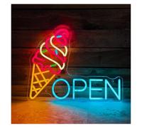 LEMST Sign Lamp Ice Cream Open Neon Sign for Dessert Bar Restaurant Wall Decor(A,50cm)