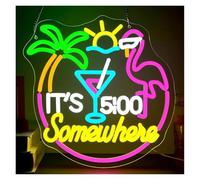 LEMST Sign Lamp Its 5 O'clock Somewhere Neon Sign Wall Decor Dimmable Led Flamingo Cocktail Light for Man Cave Bar 40x39.6cm