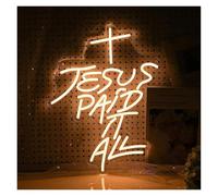 LEMST Sign Lamp Jesus Paid It All Neon Sign Cross Light Dimmable USB Powered for Christian Church Home Wedding Wall Decor 42.5cmx32.5cm