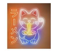 LEMST Sign Lamp Lucky Cat Eating Ramen Neon Sign Restaurant Kitchen Wall Decor Shop Signage Cat Ramen Noodles 60x63cm(C)