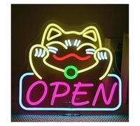 LEMST Sign Lamp Lucky Cat Open Neon Sign for Wall Decor Dimmable Light for Restaurant Ramen Shop Izakaya Sushi Store Business Decor 37cmx32cm