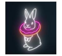 LEMST Sign Lamp Rabbit Donut Neon Sign Led Light Easter Bunny Nursery Wall Deco Animal Pet Storefront Window Display Business Entrance 58cm