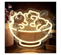 LEMST Sign Lamp Ramen Cat Neon Sign Noodles Light for Restaurant Home Bar Kitchen Wall Decor USB Powered Illuminated Lamp 37cmx31cm