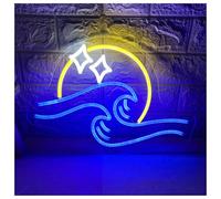 LEMST Sign Lamp Setting Moon By The Sea Neon Sign Ocean Wave Light for Wall Decor Natural Landscapes 32cmx48cm(B)