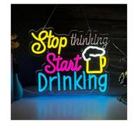 LEMST Sign Lamp Stop Thinking Start Drinking Neon Sign LED Light Dimmable USB for Beer Bar Men's Cave Shop Party Restaurant Wall Decor 38cmx30.5cm