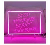 LEMST Sign Lamp Stop Thinking Start Drinking Neon Sign LED Light Dimmable USB-Powered for Home Bar Party Club Restaurant Hotel Decor 34cmx24.6cm