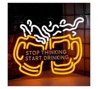LEMST Sign Lamp Stop Thinking Start Drinking Neon Sign USB Dimmable Cheers LED Light for Home Bar Man Cave Party Club Restaurant Decoration 41.5x40cm