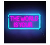 LEMST Sign Lamp The World is Yours Neon Signs, USB Powered Adjustable Brightness Letter Neon Lights Suitable for Bedroom Home Wall Decor 20cmx40cm