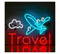 LEMST Sign Lamp Travel Neon Sign Airplane Light for Art Wall Decor USB Dimmable for Agency Bedroom Shop Bar Pub 40cmх29cm