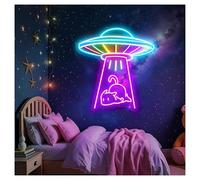 LEMST Sign Lamp UFO Cat Neon Lights Adjustable Brightness Suitable for Bedroom Wall Aesthetic Decor 50cmx53cm(A)