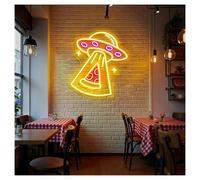 LEMST Sign Lamp UFO Pizza Neon Lights Adjustable Brightness Suitable for Studio Shop Wall Decor 43cmx48cm(D)