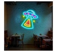 LEMST Sign Lamp UFO Pizza Neon Lights Adjustable Brightness Suitable for Studio Shop Wall Decor 43cmx48cm(A)