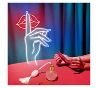 LEMST Signs Lamp Finger On Lip Neon Sign USB Powered Adjustable Brightness Nails Neon Lights Signs Suitable for Beauty Salon Shop Decor(A,27cmx50cm)