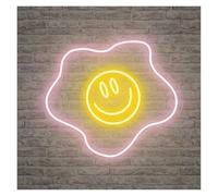 LEMST Signs Lamp Fried Egg Neon Sign Cute Smile Light USB Powered for Kitchen Living Room Restaurant Dining Room Bedroom Wall Art Hanging Decor 40cmx38cm(D)