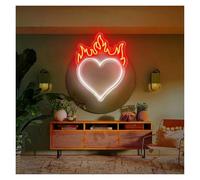 LEMST Signs Lamp Heart Neon Signs, Love Heart Fire Neon Sign USB Powered Adjustable Brightness Heart Flame Neon Lights, Suitable for Wall Hanging Decor(A,46cmx55cm)