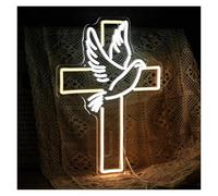 LEMST Signs Lamp Jesus Cross Neon Signs USB Powered, Adjustable Brightness Pigeon Neon Lights Suitable for Bedroom Decor 33cmx43cm
