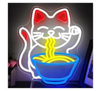 LEMST Signs Lamp Milk Tea Cat Neon Signs USB Powered, Eating Noodles Cat Neon Lights Suitable for Wall Decor Glow Sign Commercial Signs(29cmx31cm)