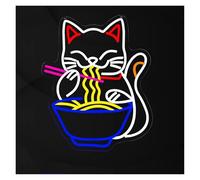 LEMST Signs Lamp Milk Tea Cat Neon Signs USB Powered, Eating Noodles Cat Neon Lights Suitable for Wall Decor Glow Sign Commercial Signs(32.5cmx40cm)
