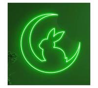 LEMST Signs Lamp Rabbit On Moon Neon Sign, USB Powered Adjustable Brightness Bunny On Lights for Animal Shop Decor(Green,55cmx55cm)