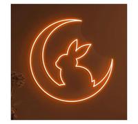 LEMST Signs Lamp Rabbit On Moon Neon Sign, USB Powered Adjustable Brightness Bunny On Lights for Animal Shop Decor(Orange,40cmx40cm)