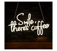 LEMST Signs Lamp Smile There's Coffee neon, USB Powered Suitable for Cafes, Home Kitchens and Workspaces 25.8x42cm