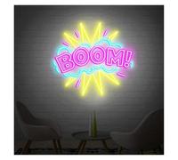 LEMST Signs Lamp USB Powered Boom! Neon Sign Adjustable Brightness Bubbles Boom! Personalized Neon Sign for Bar Club Wall Art Decor(B,35CM)
