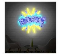 LEMST Signs Lamp USB Powered Boom! Neon Sign Adjustable Brightness Bubbles Boom! Personalized Neon Sign for Bar Club Wall Art Decor(H,80CM)