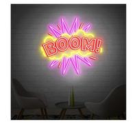 LEMST Signs Lamp USB Powered Boom! Neon Sign Adjustable Brightness Bubbles Boom! Personalized Neon Sign for Bar Club Wall Art Decor(D,70CM)