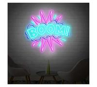 LEMST Signs Lamp USB Powered Boom! Neon Sign Adjustable Brightness Bubbles Boom! Personalized Neon Sign for Bar Club Wall Art Decor(C,50CM)
