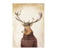 LEMST Wall Art Canvas Prints Vintage Anthropomorphic Animal Tiger Lion Deer Fox Poster Prints Canvas Painting Wall Art Picture Kids Room Home Decor(W,30x40cm)