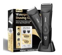LEMULEGU Men Hair Trimmer with Dual-Blades,Electric Waterproof Body Grooming Shaver,Painless Quiet Hygiene Razor with Standing Charging Dock Black
