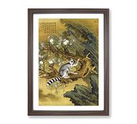 Lemur By Lang Shining Asian Japanese Framed Print | A3 Walnut Framed Wall Art | Ready to Hang | Asian Nature Picture | Living Room Bedroom Lounge Office