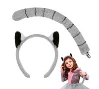 Lemur Costume Accessory - Animal Plush Headband With Tail, Cosplay Dress Up Set, Children Halloween Party Masquerade Outfit, Stage Play Carnival | Holiday Fancy Dress Boys Girls Festival Fun Celebrati