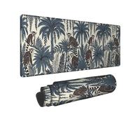Lemur Large Mouse Pad, Tropical Botanical Palm Fern Summer Blue Rubber Non Slip Aesthetic Extended Mouse Mat Decor for Home Office Work Gaming Desk 16x36 Inch