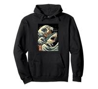 Lemur on a Shark Japanese Samurai Kanagawa Wave Pullover Hoodie