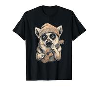 Lemur Ukulele Beanie Y2K Aesthetic Value Graphic T-Shirt, Men, Black, XL