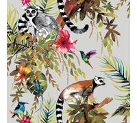 Holden Decor Lemur Silver & Multi Wallpaper - 10.05m x 53cm