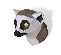 通用 Lemurs Head Paper Sculpture,Pre-cut DIY Papercraft Kit,Handmade Madagascar Animal Trophy,3D Paper Art,Grey Color,Low Poly Wall Decor,All Accessories Included,DIY Teens Gift