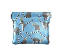 Lemurs Madagascar Blue Women's Leather Coin Purse Fancy Mini Coin Purse Pouches for Men Women Travel, Lemurs Madagascar Blue, 4.33"(L) x 3.74"(W) x 0.39"(H), Classic