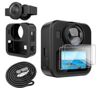 Lemxiee Flexible silicone case for GoPro MAX2 case Accessories [3 Pack] Tempered Glass for GoPro MAX 2 Screen Protector Black