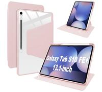 Lemxiee PU Leather Cover for Samsung Galaxy Tab S10 FE+ & S10 FE Plus 13.1" Case with Swivel stand & Pen slot position,PU leather + Transparent Acrylic