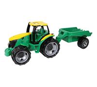 Lena 02122 - Sturdy Giant tractor with trailer, Giga Trucks, approx. 62 cm and 43 cm, large toy vehicle set for children from 3 years, tractor with trailer for sandbox, beach and children's room