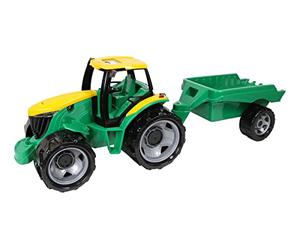 Lena 02122 - Sturdy Giant tractor with trailer, Giga Trucks, approx. 62 cm and 43 cm, large toy vehicle set for children from 3 years, tractor with trailer for sandbox, beach and children's room