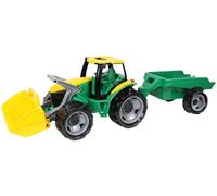 Lena 02123 - Sturdy Giant tractor with shovel and trailer, Giga Trucks, approx. 62 cm and 43 cm, large toy vehicle set for children from 3 years, tractor with functioning loading shovel and trailer