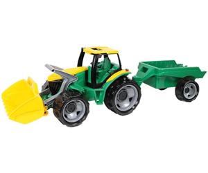 Lena 02123 - Sturdy Giant tractor with shovel and trailer, Giga Trucks, approx. 62 cm and 43 cm, large toy vehicle set for children from 3 years, tractor with functioning loading shovel and trailer