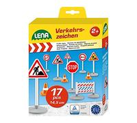 Lena 04440 - Traffic sign set with 17 parts, 9 traffic signs approx. 16 cm, 5 pylons and 3 construction fences, supplement for toy vehicle series Truxx, Worxx, Truckies, EcoAktives, Aktive and Profi, multicoloured